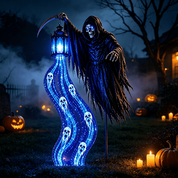 Halloween Soul Harvester Animated Garden Light, Haunted House Themed Lighting Decor, Great for Themed Events and Parties, Delivers Immersive Spooky Visual Experience