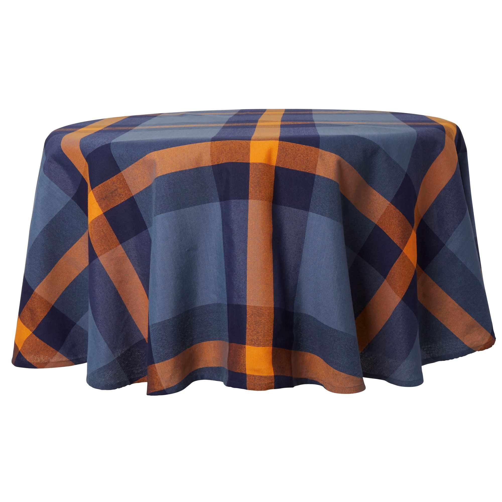 Mainstays Oversized Plaid Tablecloth, 70" Round, Navy, Available in