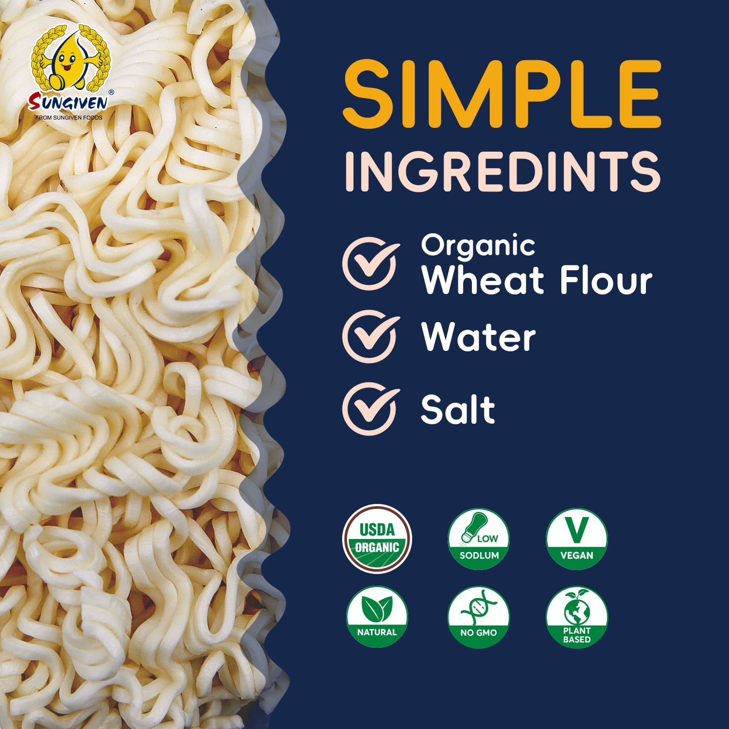 SUNGIVEN Organic Ramen Noodles, Healthy Low Sodium Noodles, Ready in 3 Minutes, Non-Fried Instant Noodles, No Additives or Preservatives, 2.46 OZ (Pack of 20) 49.38 Oz