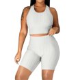 thumbnail image 2 of Women's Two Piece Casual Workout Sets Athletic Solid Color Summer Yoga Outfit 2 Piece Racerback Crop Top And High Waist Biker Shorts Tight Fit Gym Wear For Fitness Running, 2 of 8