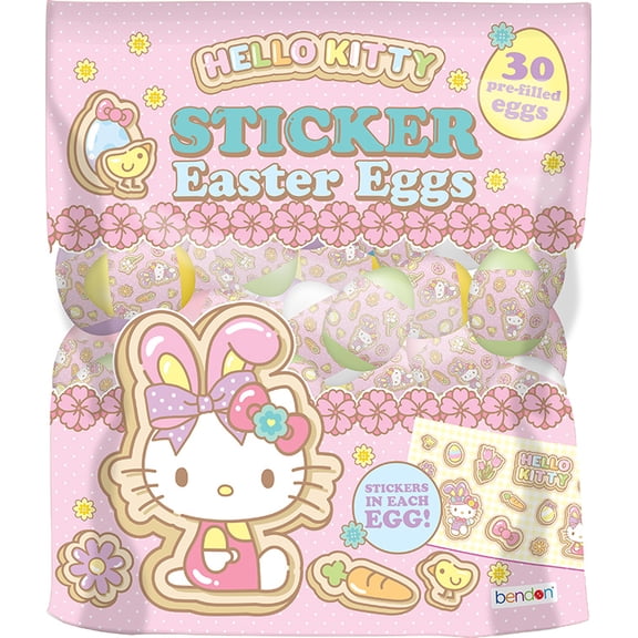 Hello Kitty Easter Egg Hunt Set with 30 Prefilled Eggs Filled with Stickers, Easter Party & Basket Filler