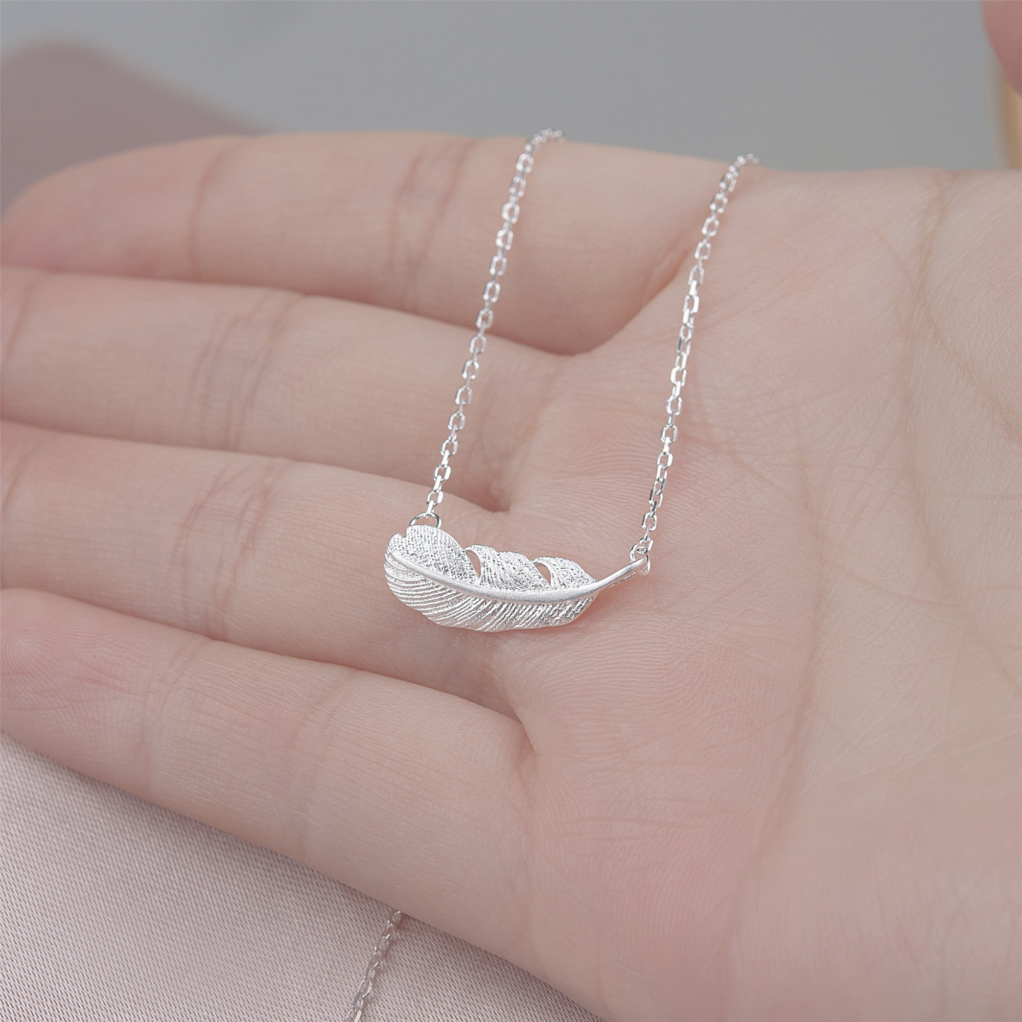 Sterling Silver Feather Necklace Christmas Gift Present Jewellery Box Xmas Idea 