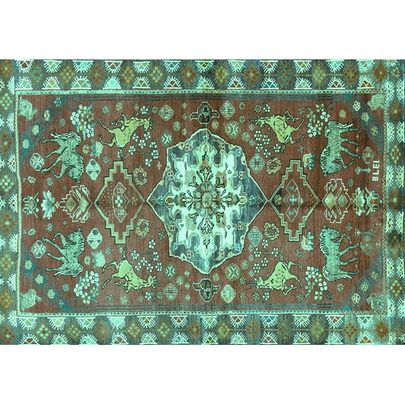 Ahgly Company Indoor Rectangle Animal Turquoise Blue Traditional Area Rugs, 6' x 9'