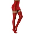 thumbnail image 3 of CHICTRY Womens Oil Shiny Pencil Mini Skirt with Silky Stockings Set for Club Performance Red L, 3 of 7