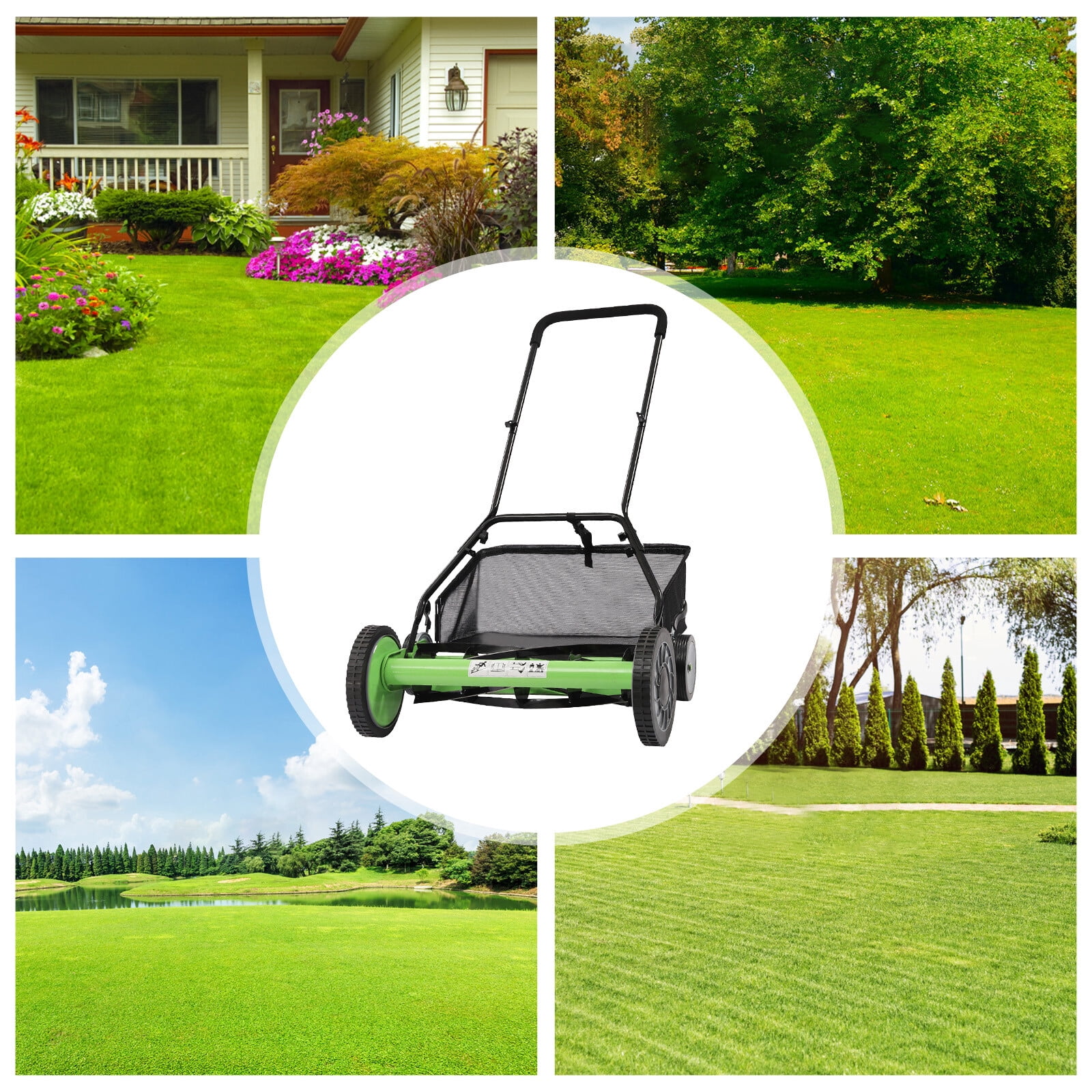 PEAKORA20" Lawn Mower Grass Cutter Machine with Collection BoxPush Reel Mower 5-Blade
