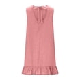 thumbnail image 6 of Women's Summer Casual V-Neck Sleeveless Mini Dress Tie Shoulder Width Layered Ruffle Flowing A-line Skirt Short Skirt Pink L, 6 of 7