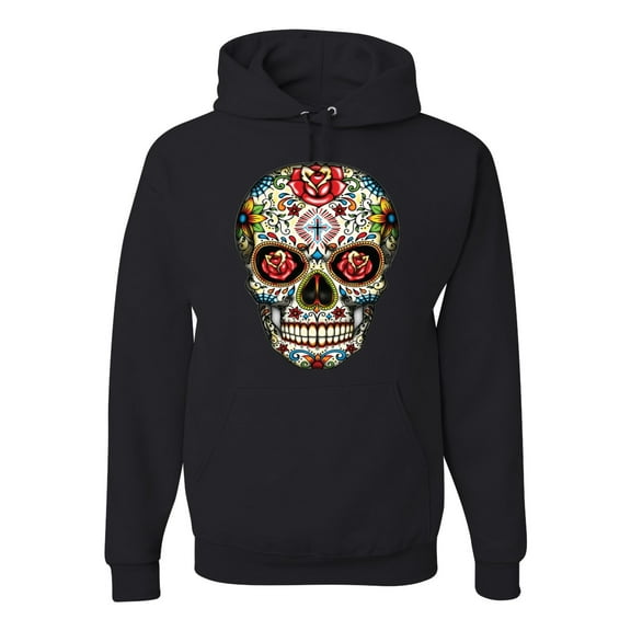 Dia de los Muertos Trippy Psychedelic Drugs Skull Fashion Graphic Hoodie Sweatshirt, Black, Small