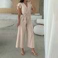 thumbnail image 5 of purcolt Womens Dressy Casual Jumpsuits Ruffled Short Sleeve V Neck Belted Wide Leg Pants Romper One Piece Trendy Outfits, 5 of 5