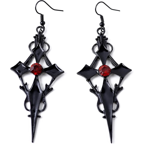 Tilga Gothic Black Cross Earrings, Emo Punk Grunge Earrings, Goth Jewelry, Christmas Jewelry Gift for Women