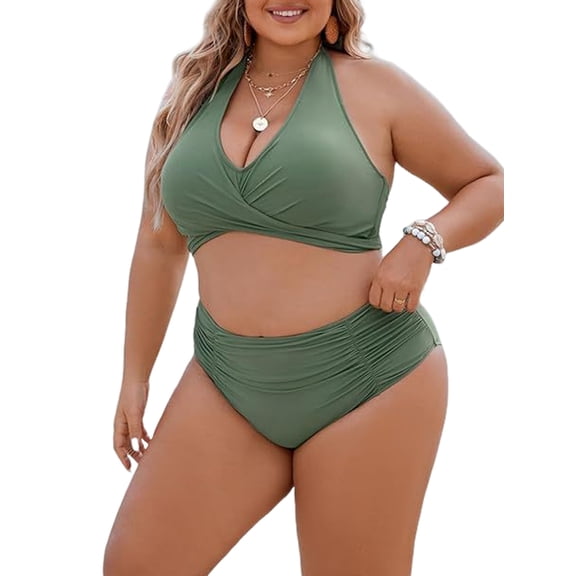Womens High- Waisted- Bikini- Sets Tummy Control Swimsuit 2 Piece Bathing Suit Swimwear 2025 Swim Suit Green XL