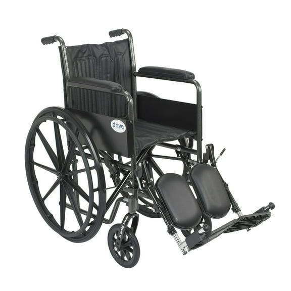 Drive Medical Silver Sport 2 Wheelchair, Non Removable Fixed Arms, Elevating Leg Rests, 18" Seat