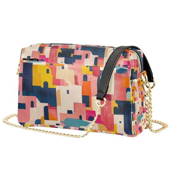 FORMRS Women Crossbody Purse with Chain Strap Vegan Leather Shoulder Handbag, Art Geometric