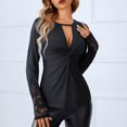 thumbnail image 3 of Blusa anudada en la parte delantera con cuello en U profundo,Blusa anudada en la parte delantera Blusa anudada de manga larga para mujer Ropa de mujer Tecnología de vanguardia, 3 of 7