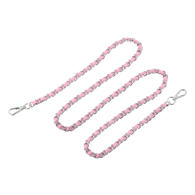 Monedero Cadena Correa, 1400mm Cuero Hierro Plano Cadena Correa Bolso Cadenas Monedero Correas Hombro Cruzado Cuerpo Reemplazo Correa, Rosa + Plateado Tono