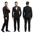 thumbnail image 2 of Beauty-Emily Men's Gold Foil Print Double-Breasted Suit Set – Slim Fit Two-Piece Blazer & Pants, Luxury Metallic Accent Formal Suit for Party, Wedding & Prom, 2 of 8