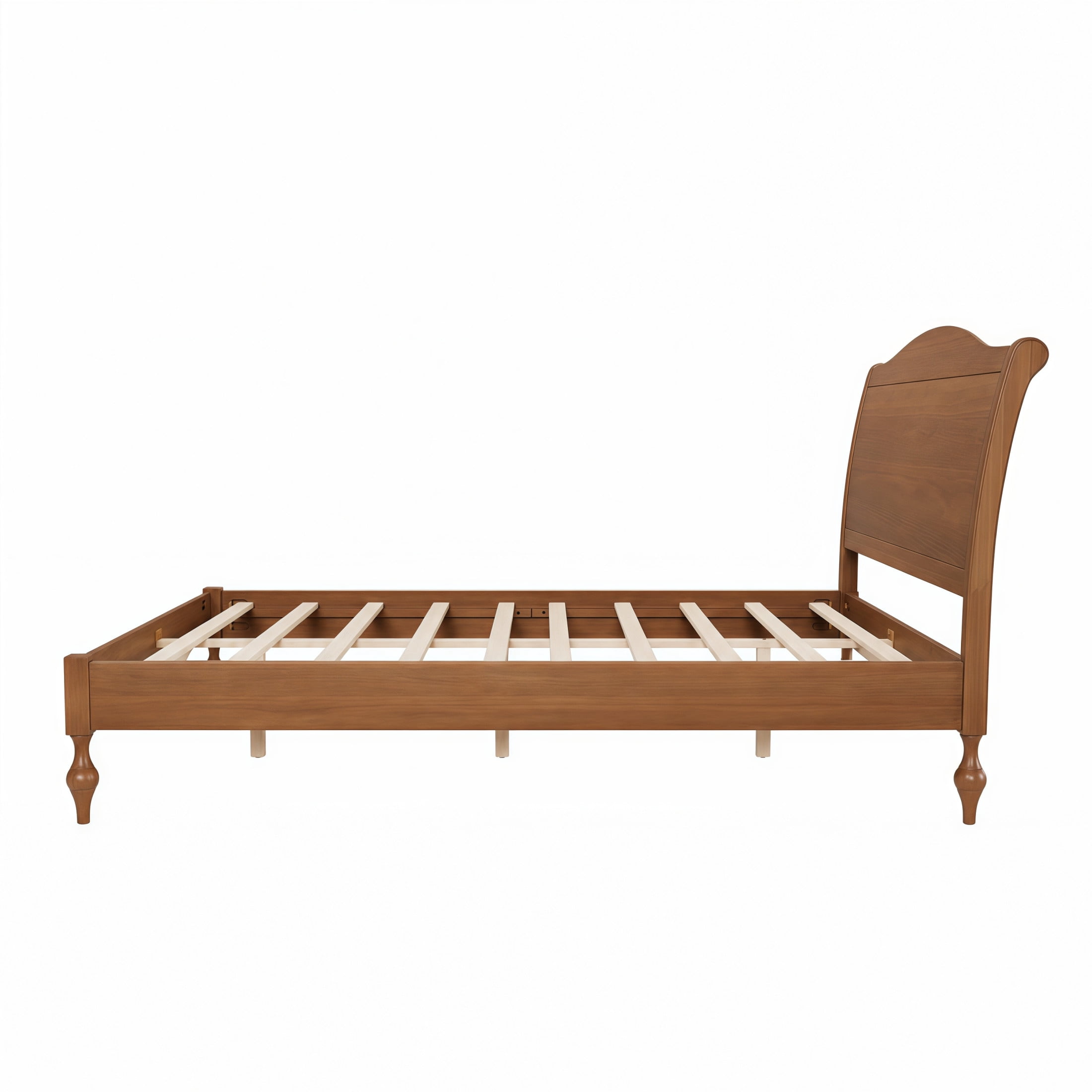 Noble House Carola Full Wooden Platform Bed Frame, Traditional Arched Headboard Vintage Design, Light Walnut