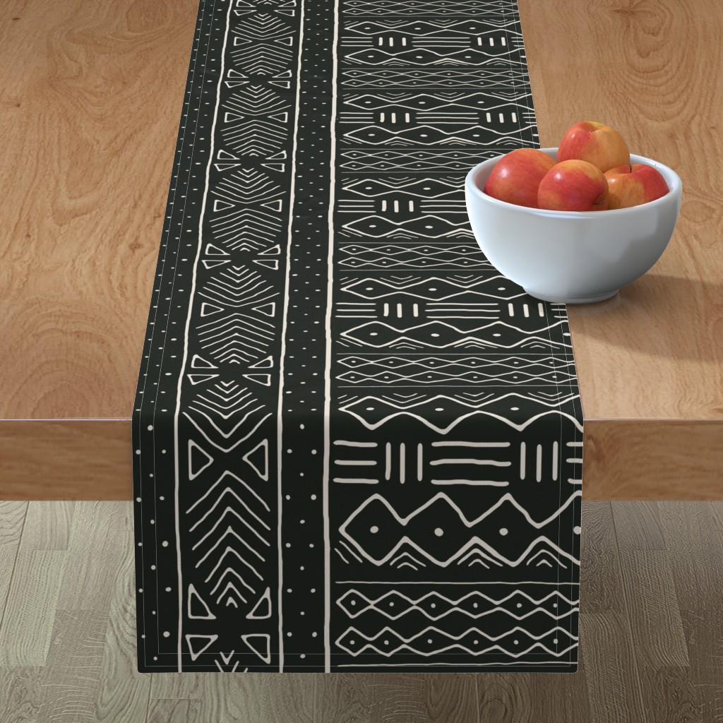 Table Runner African & Mudcloth Black White Tribal Decor Cotton Sateen