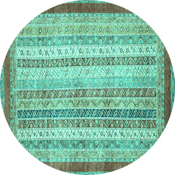 Ahgly Company Machine Washable Indoor Round Abstract Turquoise Blue Modern Area Rugs, 6' Round