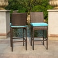 thumbnail image 6 of Porch Balcony Bar Stools 30'' Bar Height Outdoor Patio Funiture  Modern Seat with Blue Cushions, Set of 2 Chairs, Brown Wicker, 6 of 7
