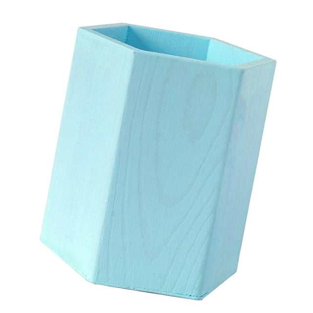 Contenedor De Lápiz De La De Madera Sin Terminar Para Niños Bricolaje Pintura Dibujo Arte Hexágono azul Soledad Contenedor de pluma de madera sin terminar