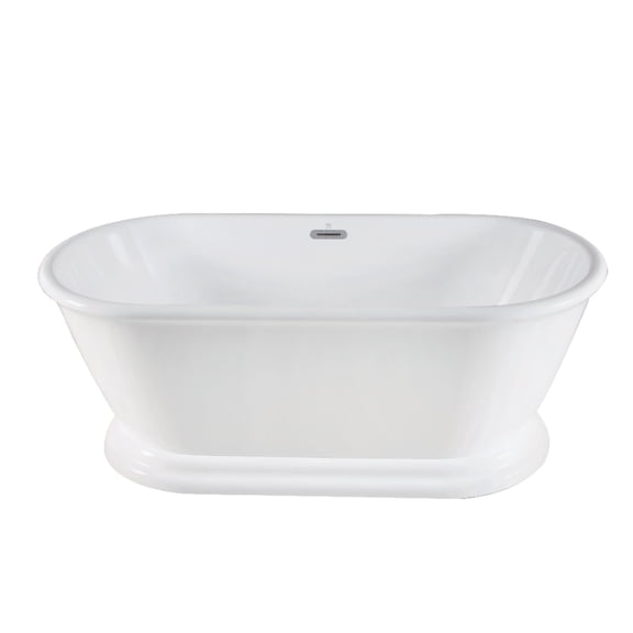 Aqua Eden VTDE663124 66-Inch Acrylic Oval Double Ended Pedestal Tub with Drain (No Faucet Drillings) in Glossy White