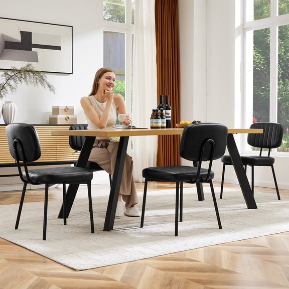 Gianna Dining Chairs Set of 4,Faux Leather Desk Chair with Metal Legs for Kitchen, Living Room, Bedroom,Black