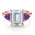 thumbnail image 3 of Gem Stone King 18K Rose Gold Plated Silver Purple Amethyst Ring Set with Moissanite (8.18 Cttw), 3 of 5