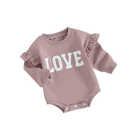 

Newborn Baby Girl Sweatshirts Rompers Ruffle Long Sleeve Love Embroidery Jumpsuits Valentines Day Clothes