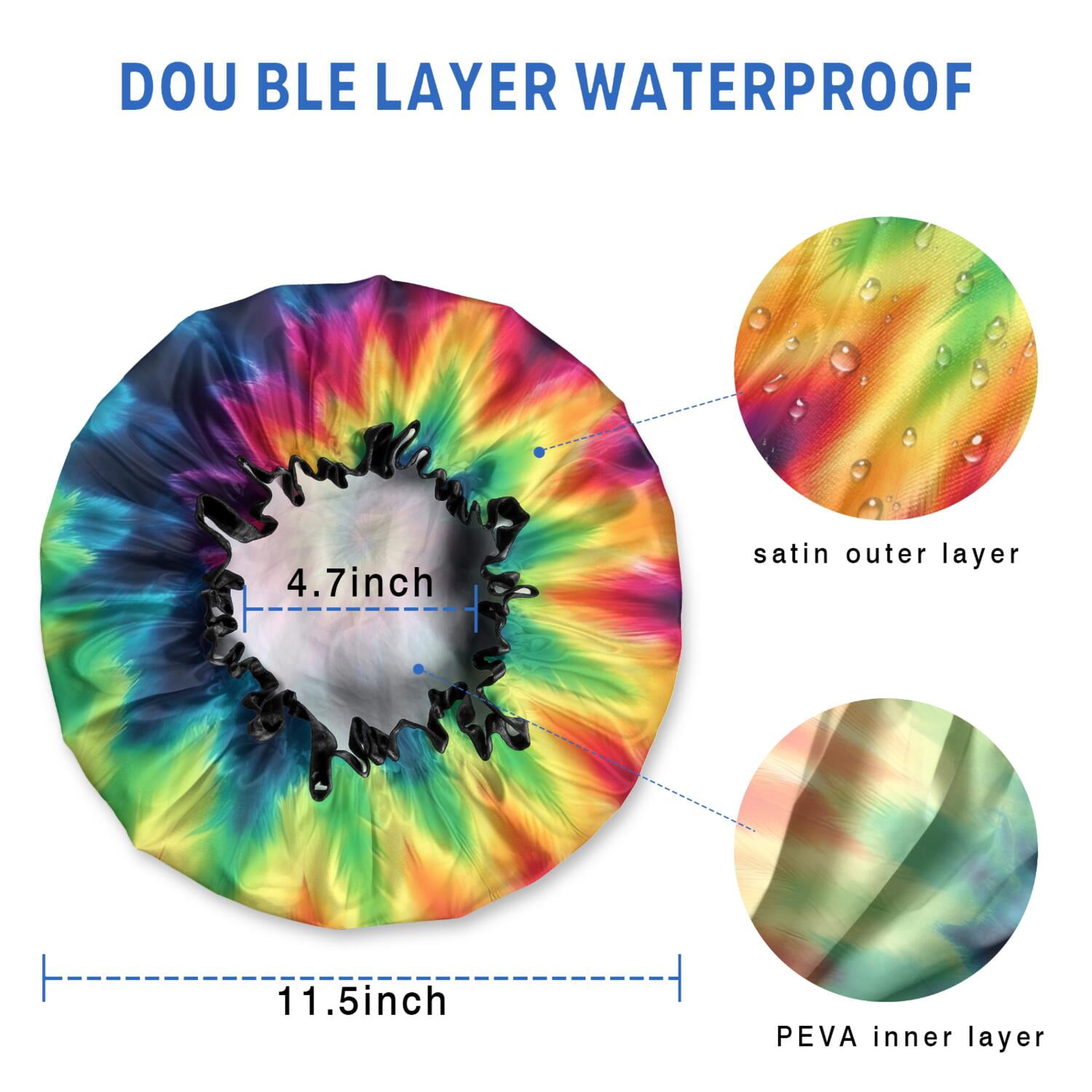 Shower Caps,Rainbow Tie Dye Mandala Pattern Waterproof Shower Cap for Women 4 Pieces,Double Reusable Hair Cover for Shower PEVA Elastic Stretch Hem