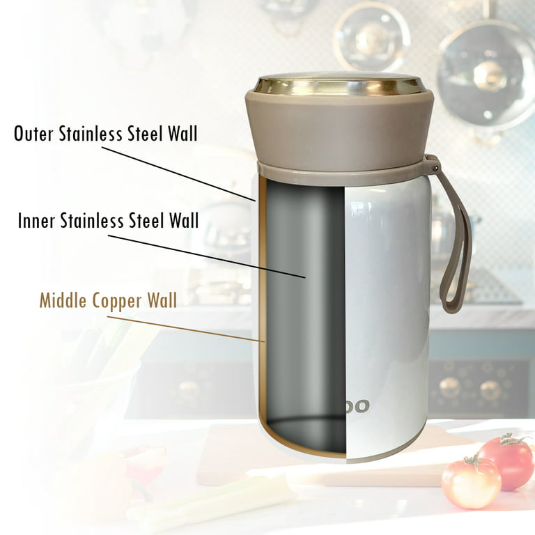 SMALLSHS Vacuum Insulated Food Jar with Foldable Spoon, Stainless Steel  Thermal Food Container Food Thermos Soup Cup Leak Proof Hot Cold Food for