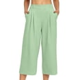 thumbnail image 2 of Sokhug Womens Capri Pants High Waist with Side Pockets Pleated Summer Solid Wide Leg Cropped Pants, 2 of 7
