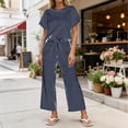 thumbnail image 3 of Idoravan womens 2 piece lounge sets Women's Round Neck Stripe Short Sleeve shirts Long Pants With Elastic Waist Pocket pants Set, 3 of 8