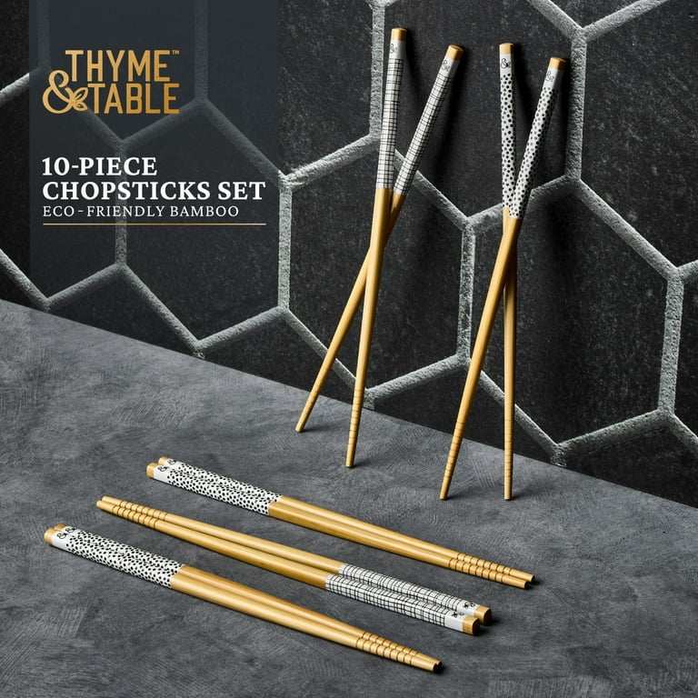Thyme & Table 10-Piece Reusable Bamboo Chopstick Set, Eco-Friendly