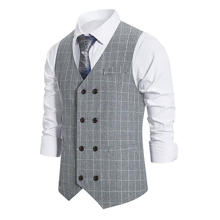 Men plaid double breasted pointed hem vest outlet