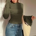 thumbnail image 5 of NJDVHB Hauts d'Hiver pour Femmes, Sweat à Capuche pour Femmes, Blouses Habillées pour Femmes, Haut à Manches Longues Évasées à Col Montant Asymétrique à Rayures Contrastées, Vert Armée, TTG, 5 of 5