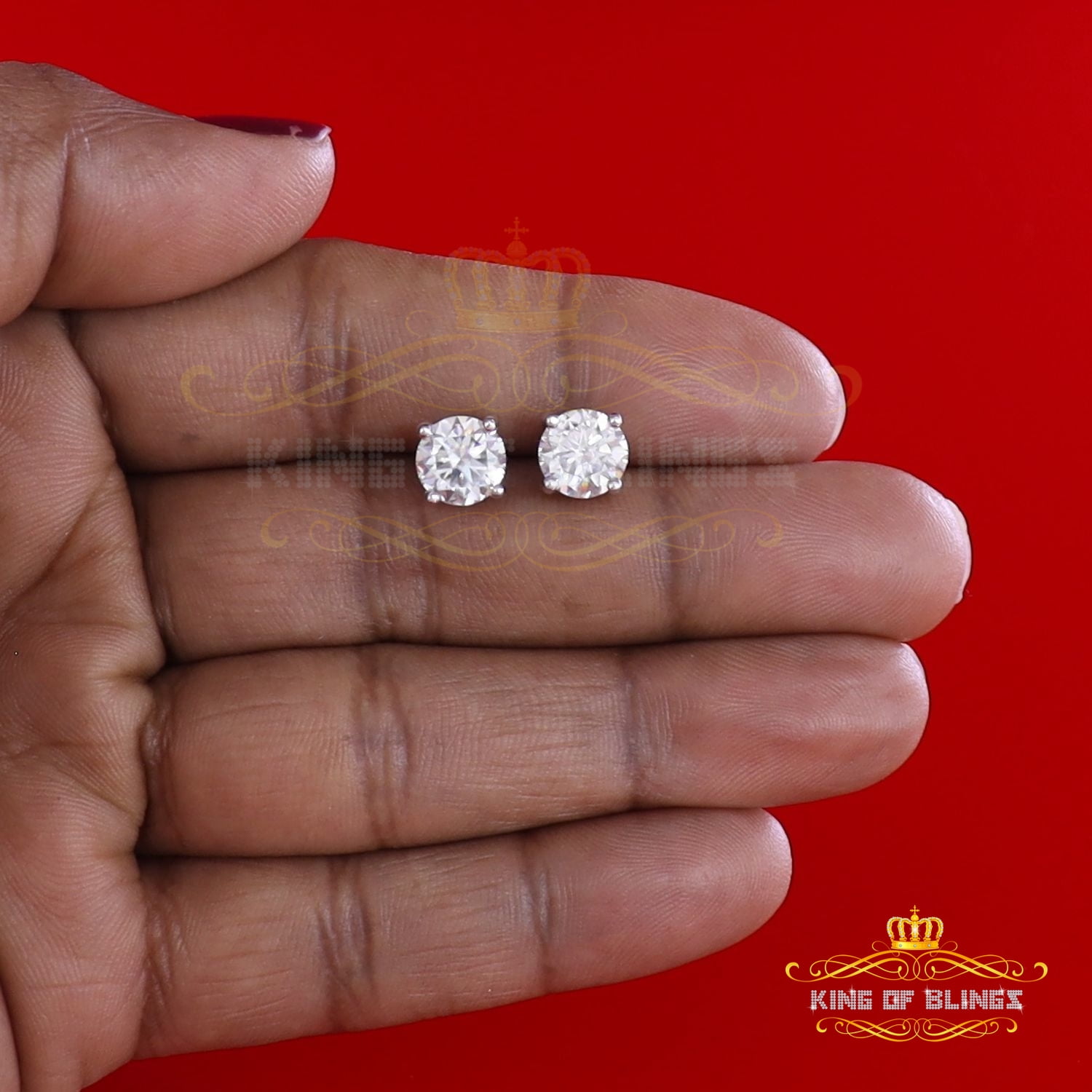 10k Real White Gold with 2.50ct Round VVS 'D' Color Moissanite Stud Earrings
