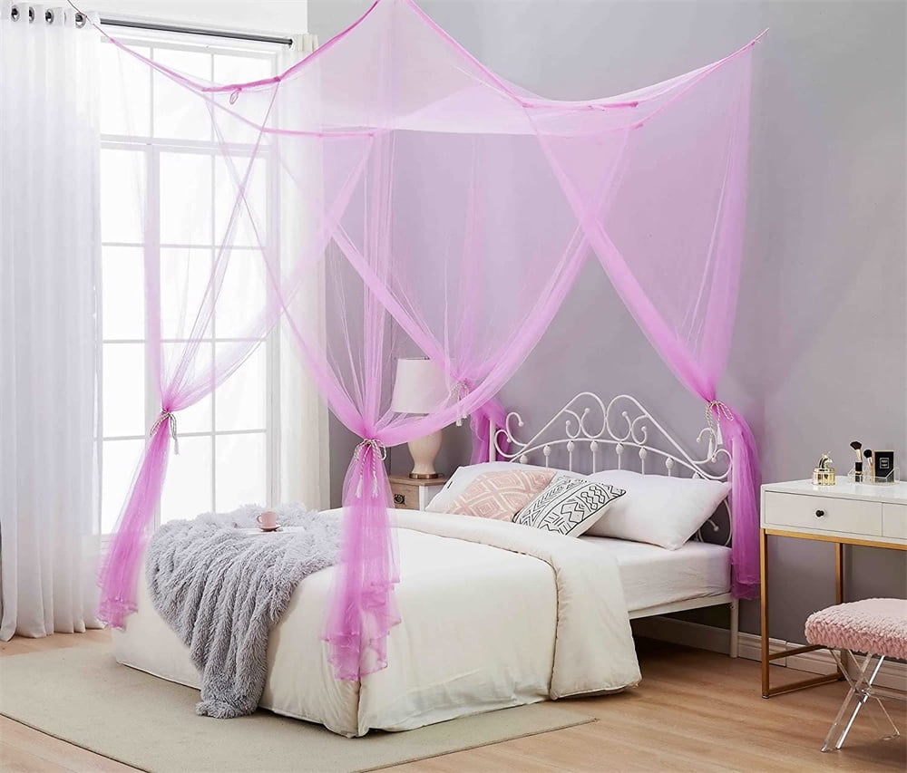 Mesh Bed Canopy, Bed Frame Queen Canopy Bed Tents for Girls Canopy Poles for Toddler Bed, King