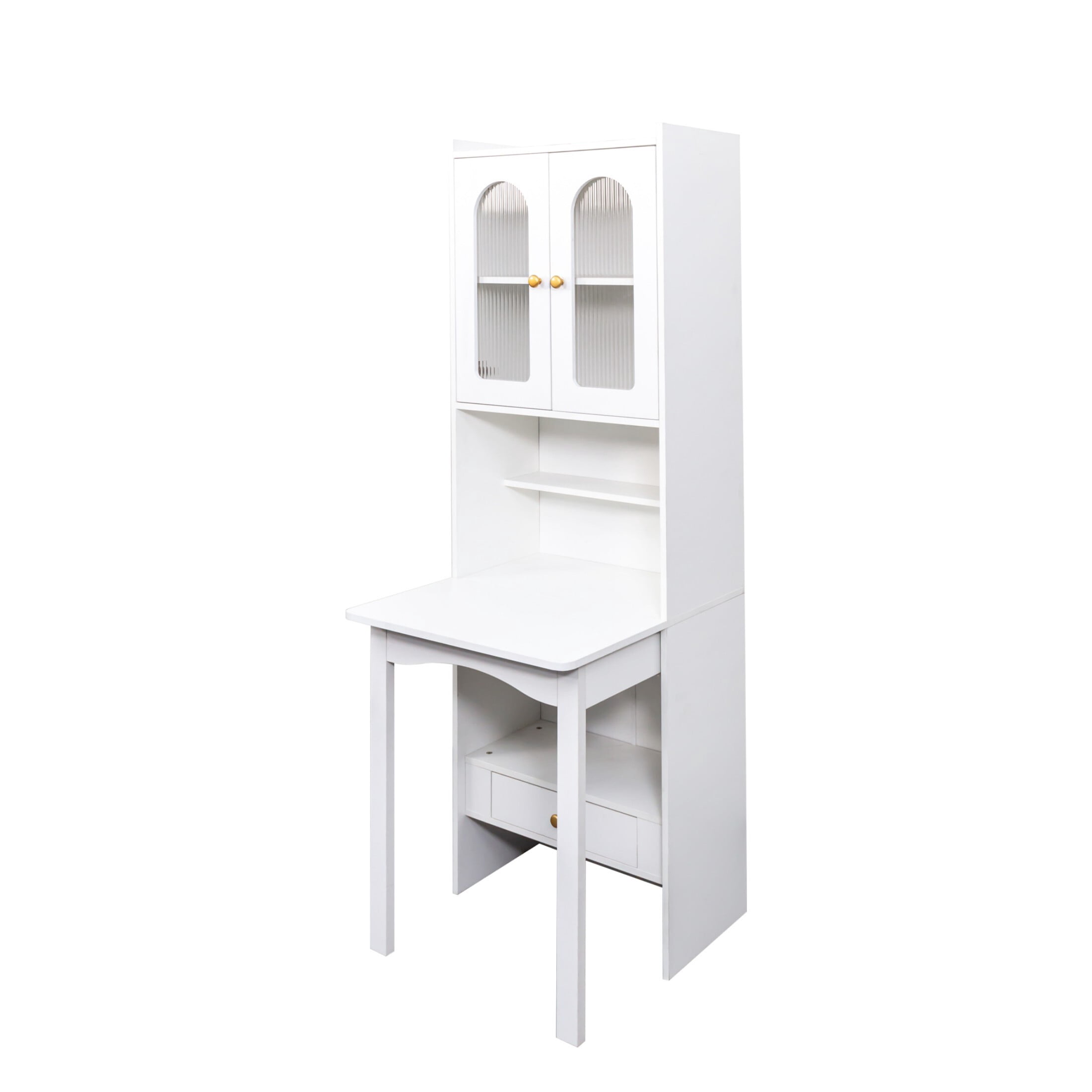 Dealtops Fold-Out Convertible Writing Desk with Storage Cabinet, Space-Saving Bookshelf with Drawer for Home, White