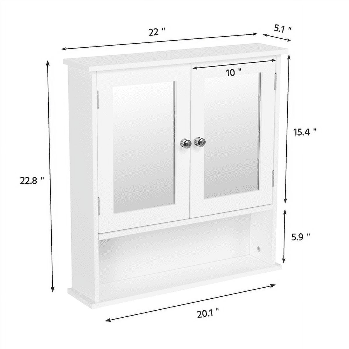 Topeakmart Wall Mount Cabinet with Double Mirror Doors Kitchen Storage Cabinet White - image 2 of 6