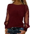 thumbnail image 5 of Women Carnival Sequin Top Sheer Mesh Puff Long Sleeve Fall Fashion Blouses Dressy Casual Crewneck Tunic Tee Shirts, 5 of 8