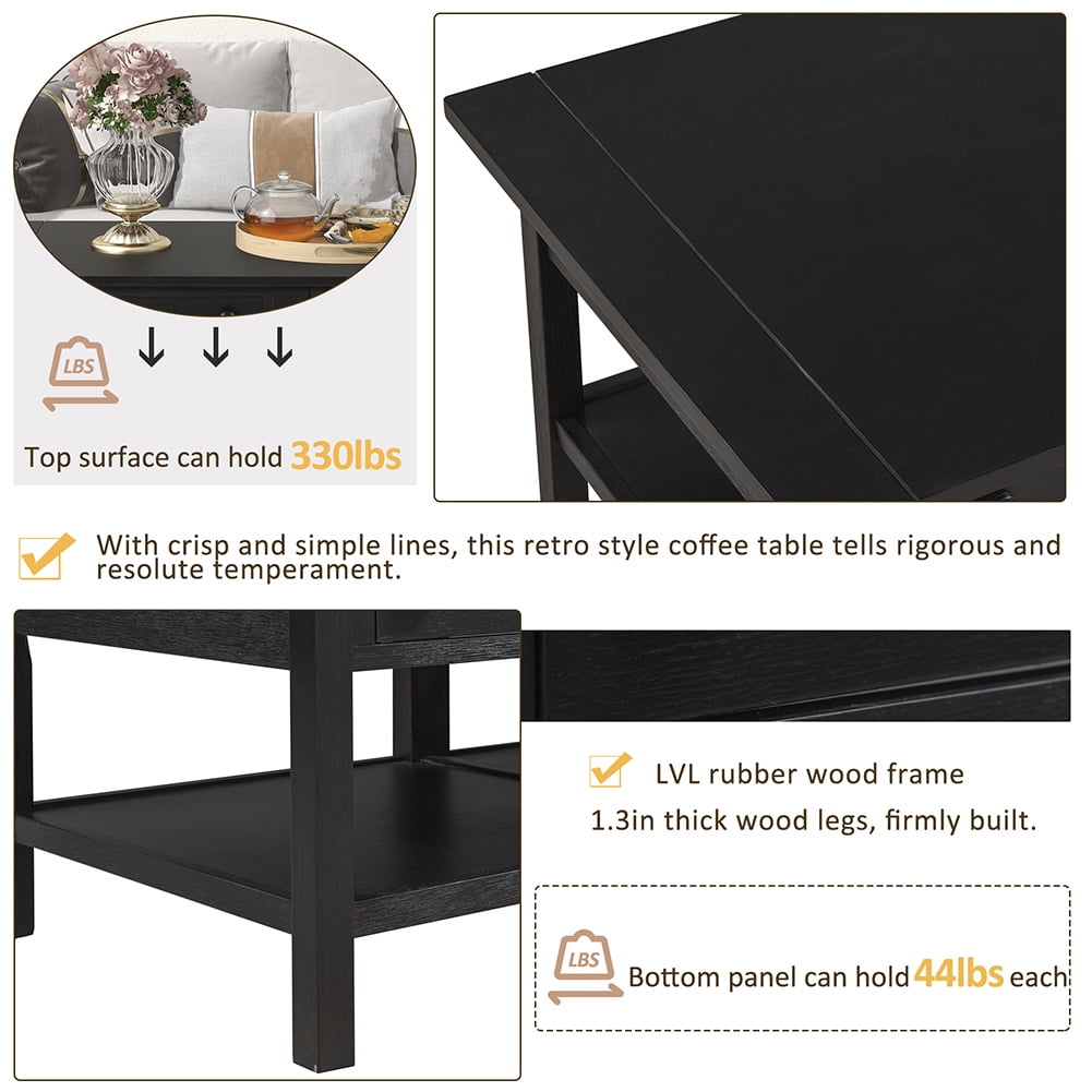 Resenkos Wooden Coffee Table with Open Styled Shelf Large Storage Space, Cocktail Table with Two Drawers for Living Room,Espresso Resenkos Wooden Coffee Table with Open Styled Shelf Large Storage Space, Cocktail Table with Two Drawers for Living Room,Espresso