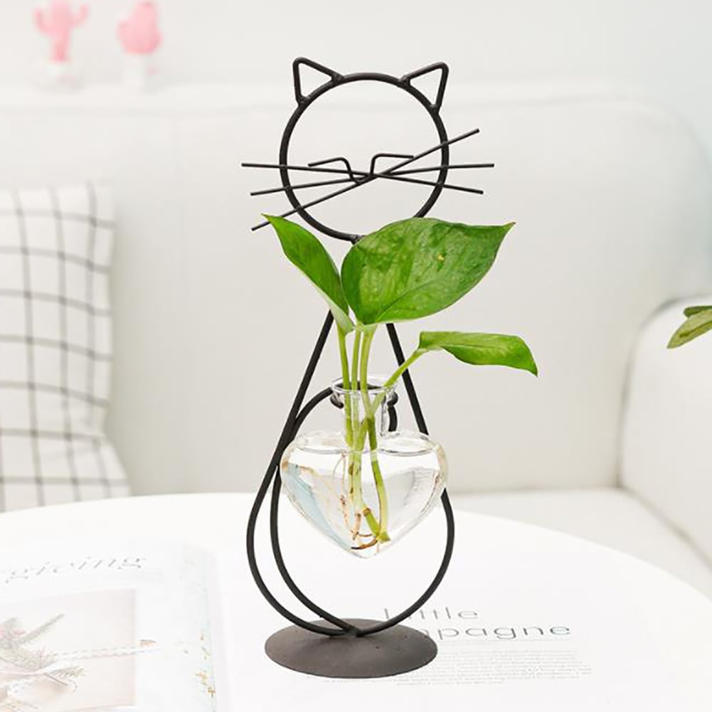 Desktop Glass Planter Vase Holder,Modern Creative Cat Plant Terrarium