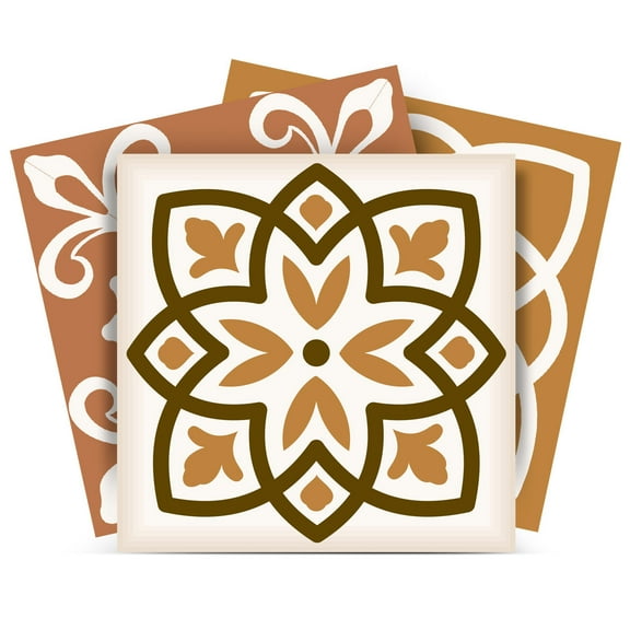 Mi Alma Floral Brown Tile Stickers - Removable Vinyl 4x4, 24 pcs
