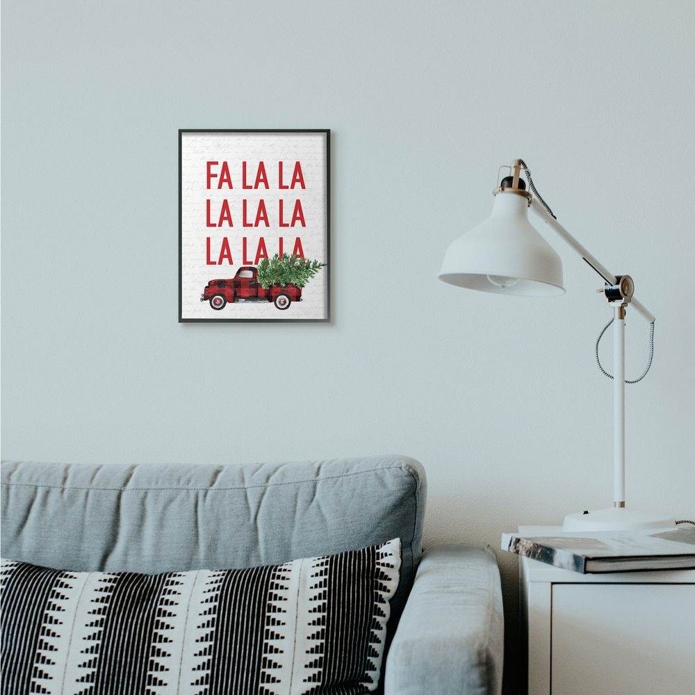 Stupell Industries Fa La La Plaid Truck Christmas Holiday Word DesignFramed Wall Art By Artist Lettered and Lined