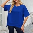 thumbnail image 5 of Sales Today Clearance Oversized Crewneck Sweatshirt Women Solid Color Threaded Round Neck Mid Sleeve Loose Short Sleeved Sweatshirt For Women Womens Hoodie Sweatshirt Causal, 5 of 8