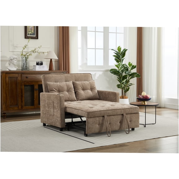 JERFIT 3-in-1 Convertible Sleeper Chair Bed with USB Charging, Adjustable Recliner, Chaise Lounge & Sofa Bed for Small Spaces, Camel Linen