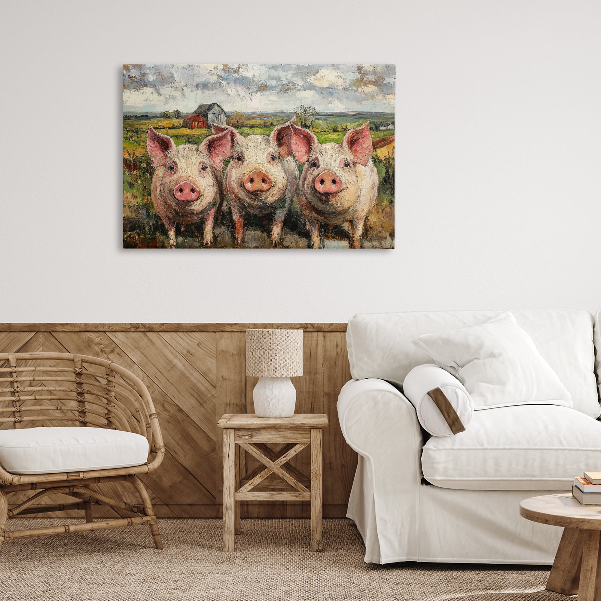 Stupell Industries Classic Barnyard Pigs in Countryside Canvas Wall Art, design by Petal Prints Design