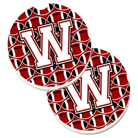 

Letter W Football Cardinal & White Set of 2 Cup Holder Car Coaster