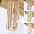 thumbnail image 2 of Xfvqtps Womens Fuzzy Pajama Pants Straight Wide Leg Adjustable Waist Belt Vertical Stripes Flannel Soft Cozy Comfortable Simplicity Thickened Warm Winter Home Leisure Wear Lounge Pants Beige L, 2 of 7