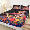 thumbnail image 4 of Castle Fairy Gothic Floral Skeleton King Sheets 4pcs,Colorful Flowers Music Violin Bedding,Red Blue Yellow Black,1 Fitted Sheet,1 Flat Sheet and 2 Pillowcases, 4 of 6